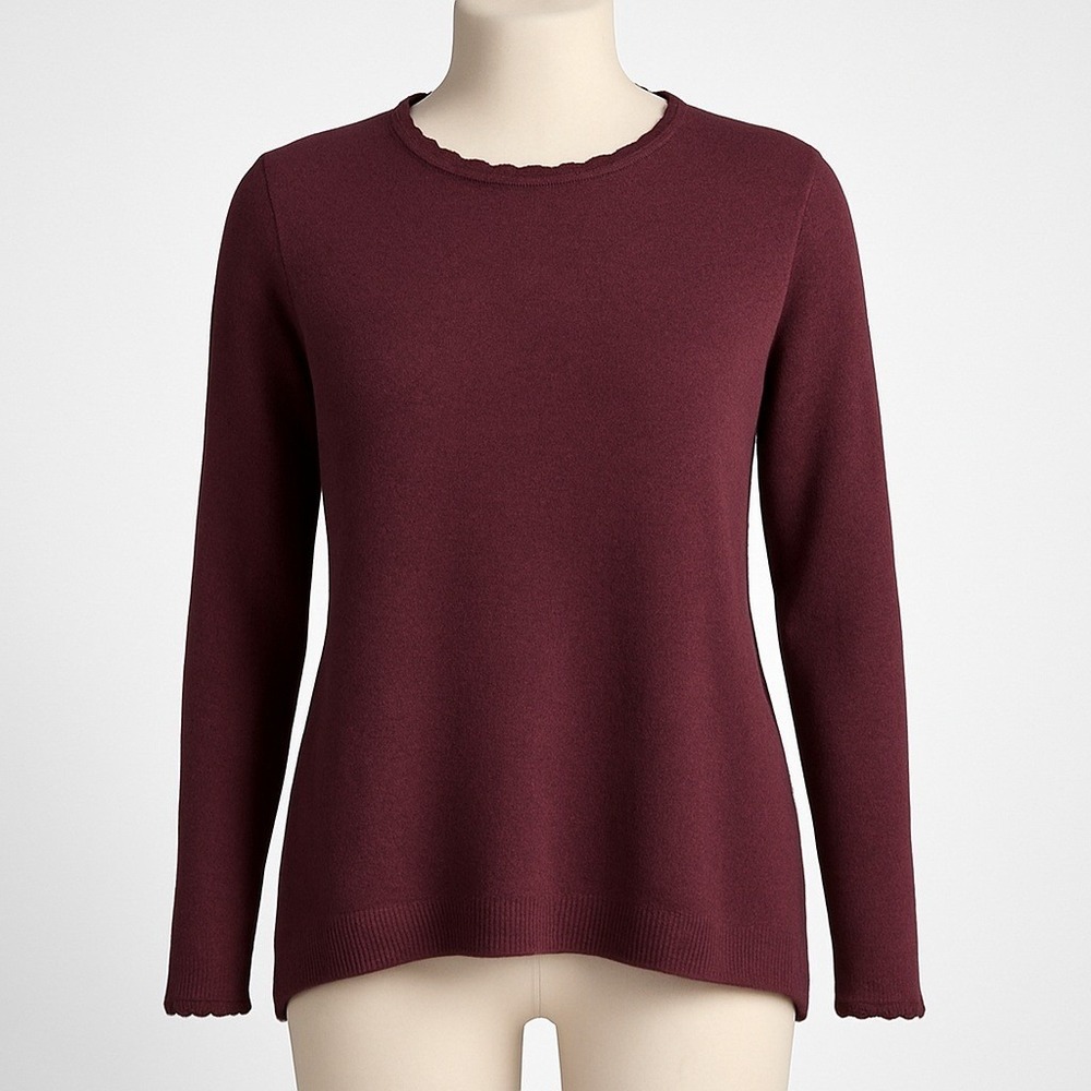 Elle Y2K Lace Back Sweater Size M Maroon Bow Coquette Scalloped Edge‎ Romantic